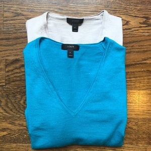 Two (2) J. Crew 100% Marino Wool V-Neck Sweaters